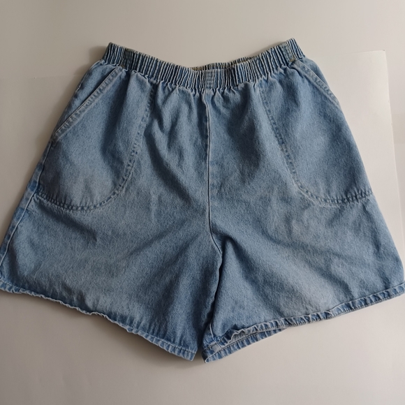 Vintage Sport Timer Mom Jeans Denim Shorts Size 14 Blue -Elastic Waist -Pockets - Picture 12 of 12
